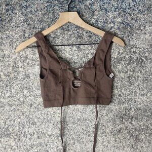 Out From Under Crop Top Womens Medium Large Textured Knit Tie Back Urban